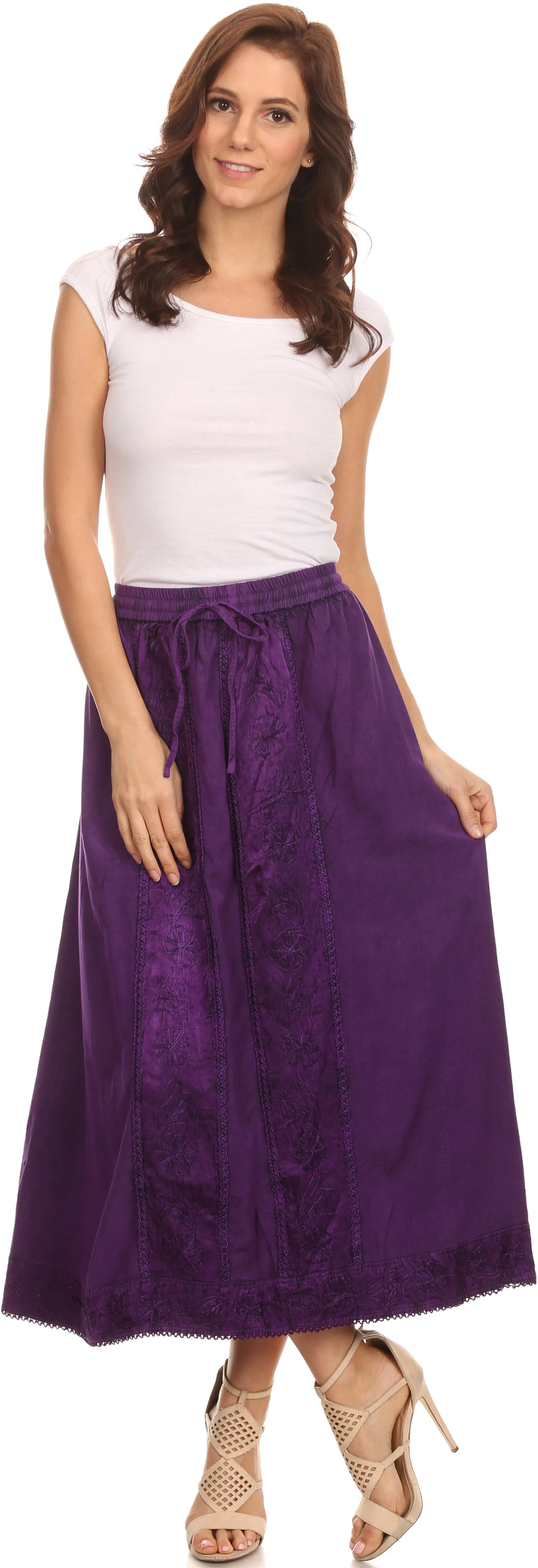 Sakkas Indra Thin Lightweight Summer Bohemian Skirt With Detailed Lace Embroidery