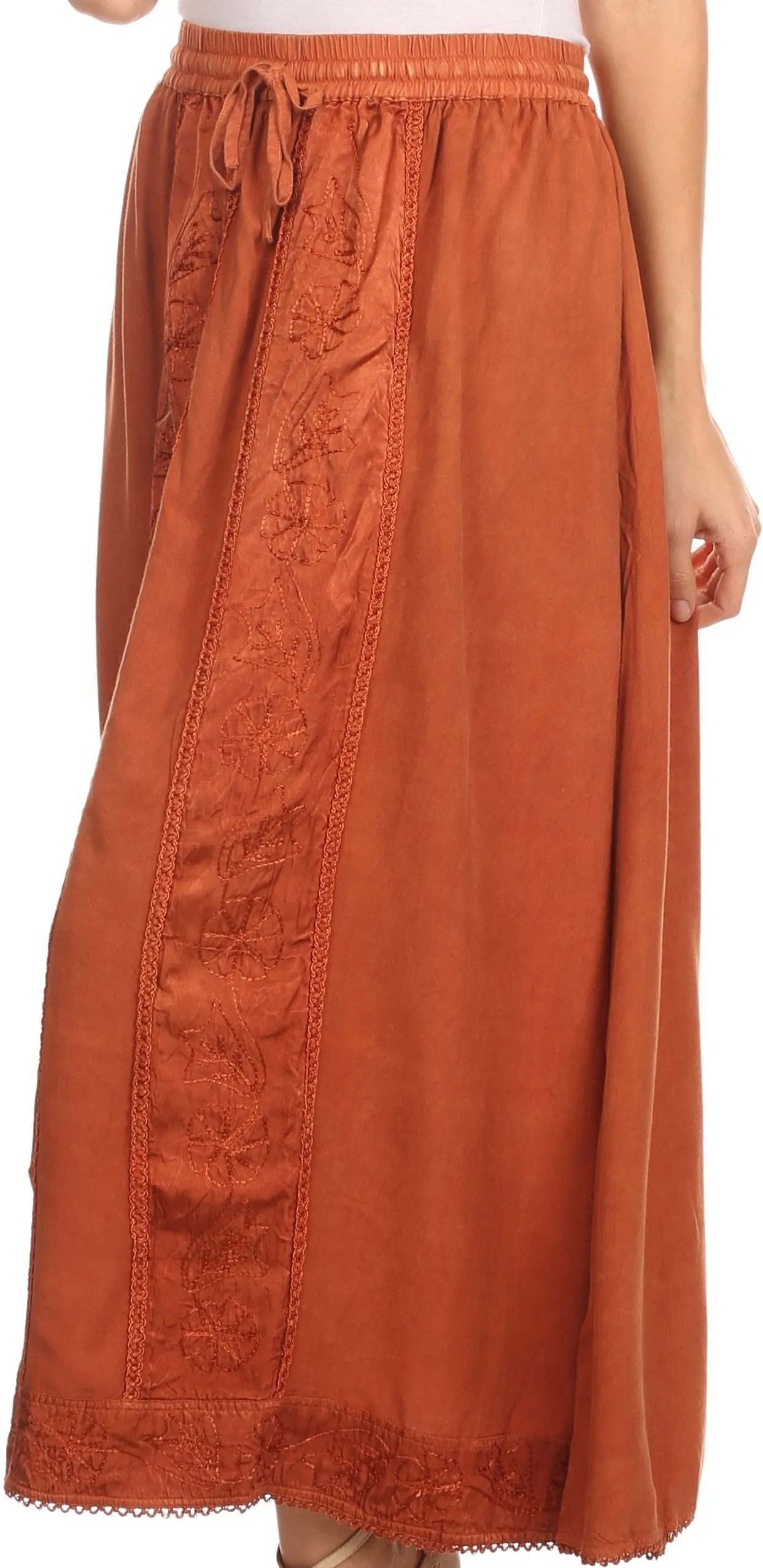 Sakkas Indra Thin Lightweight Summer Bohemian Skirt With Detailed Lace Embroidery