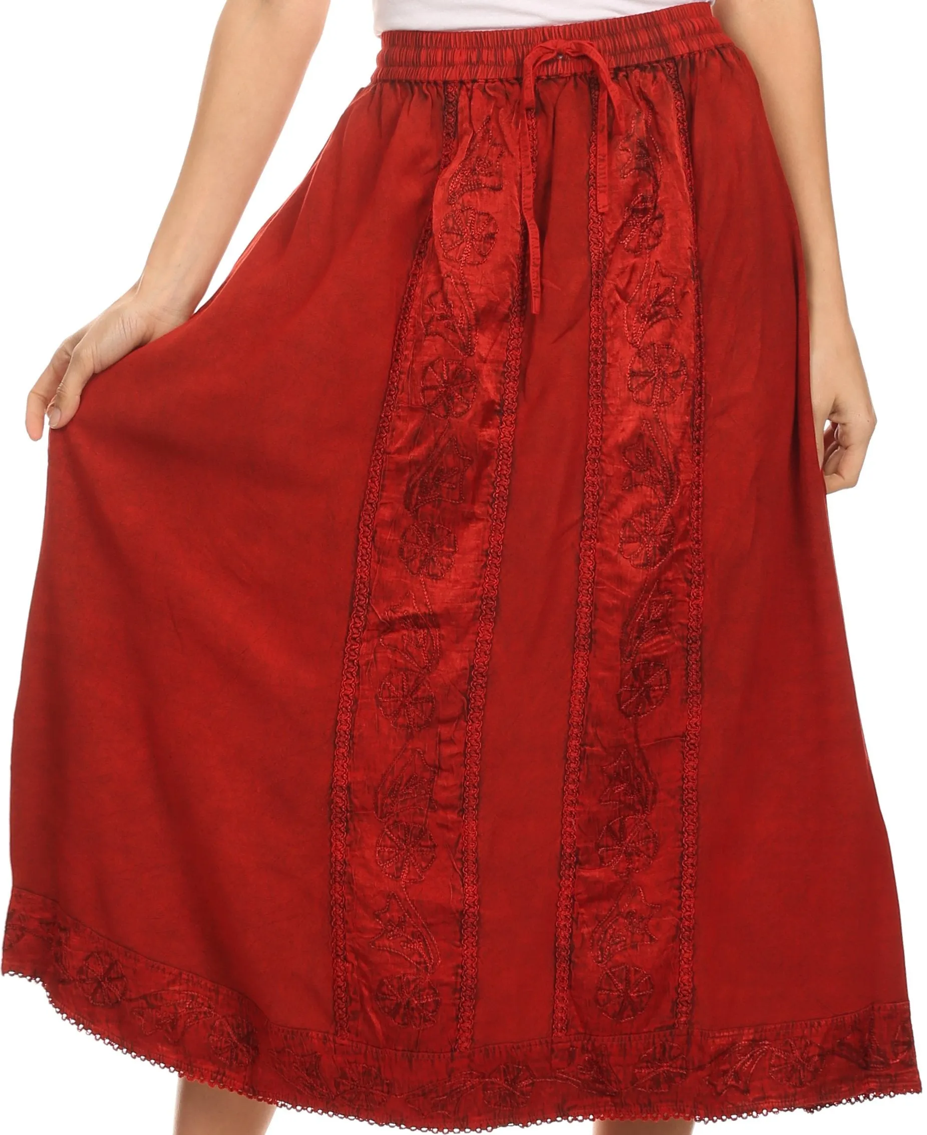 Sakkas Indra Thin Lightweight Summer Bohemian Skirt With Detailed Lace Embroidery