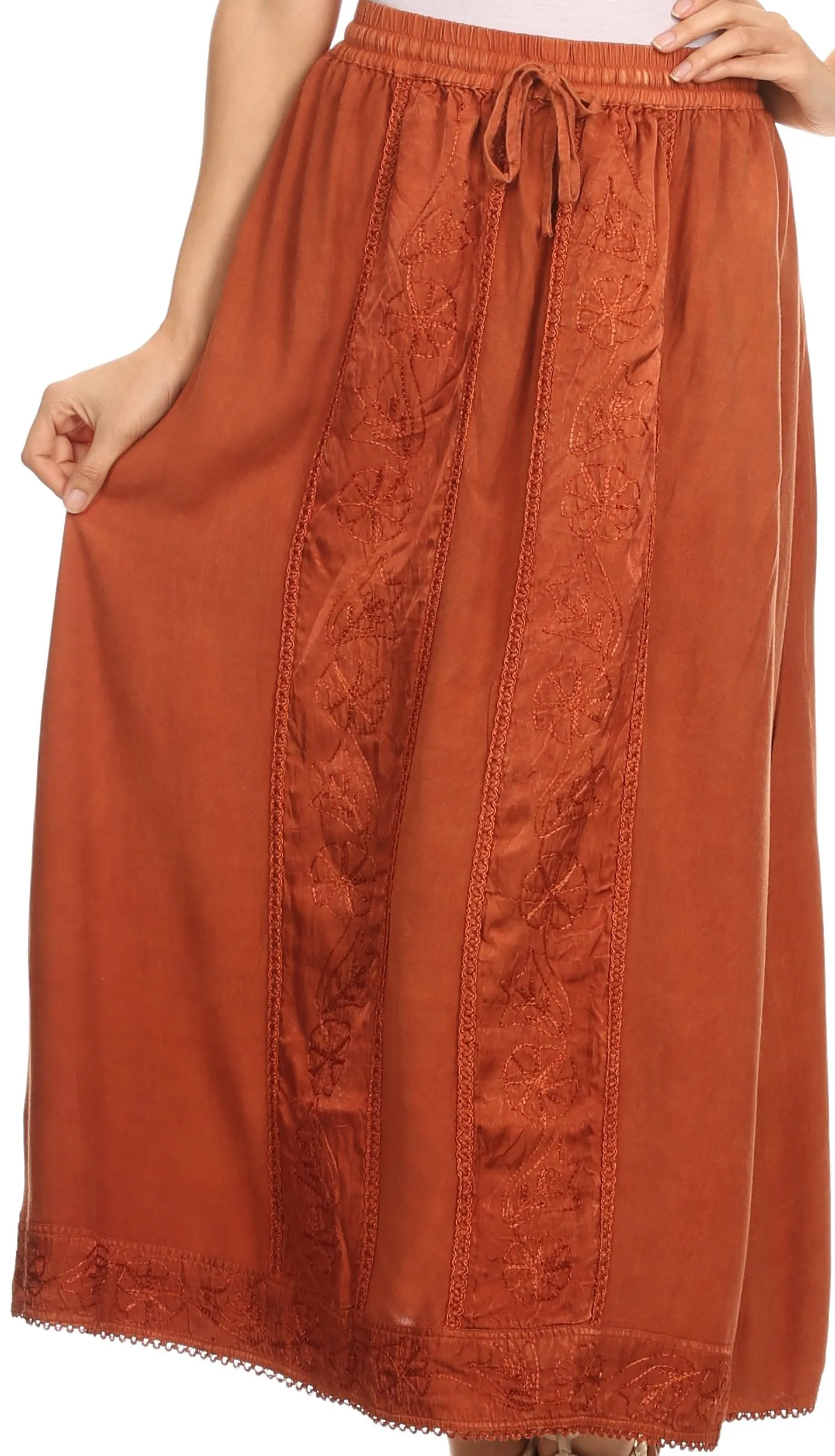 Sakkas Indra Thin Lightweight Summer Bohemian Skirt With Detailed Lace Embroidery