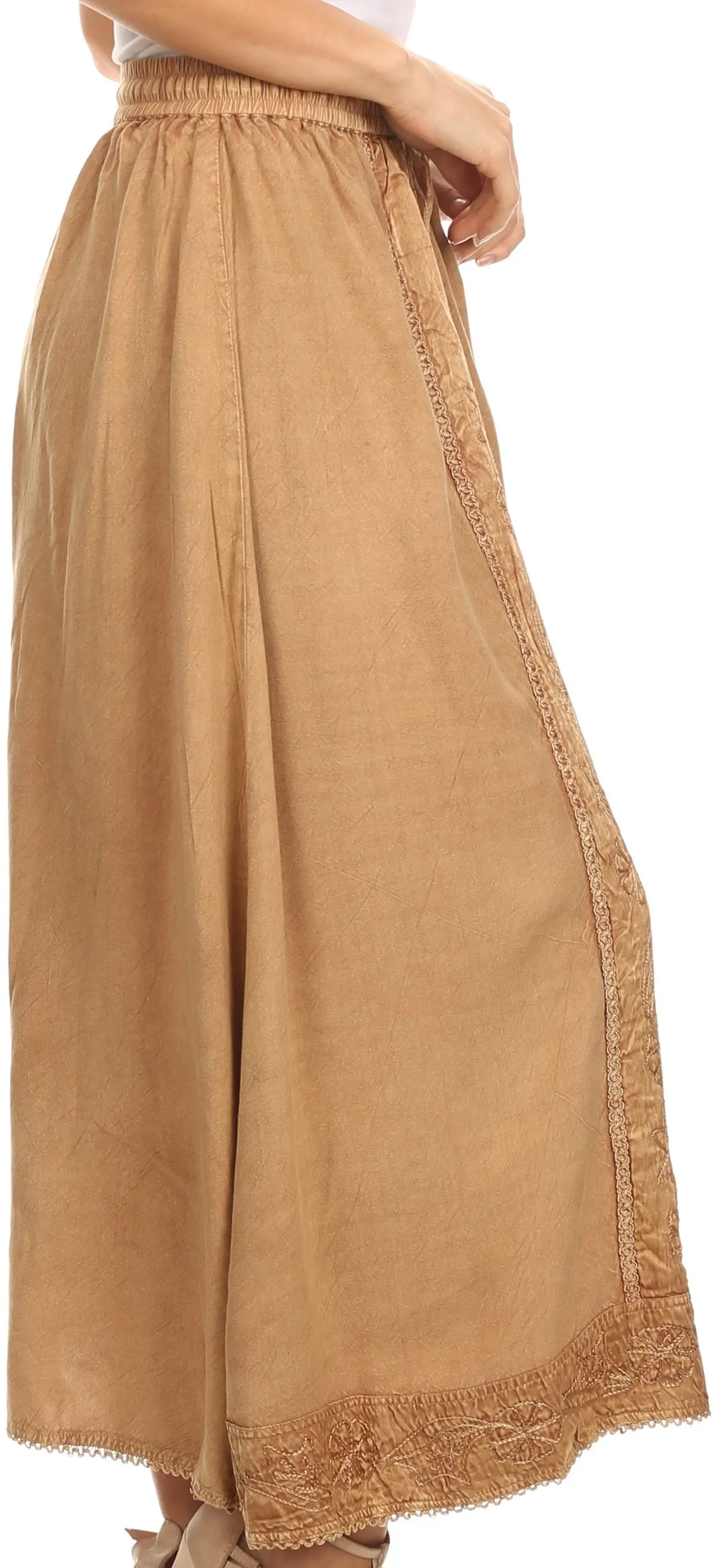 Sakkas Indra Thin Lightweight Summer Bohemian Skirt With Detailed Lace Embroidery