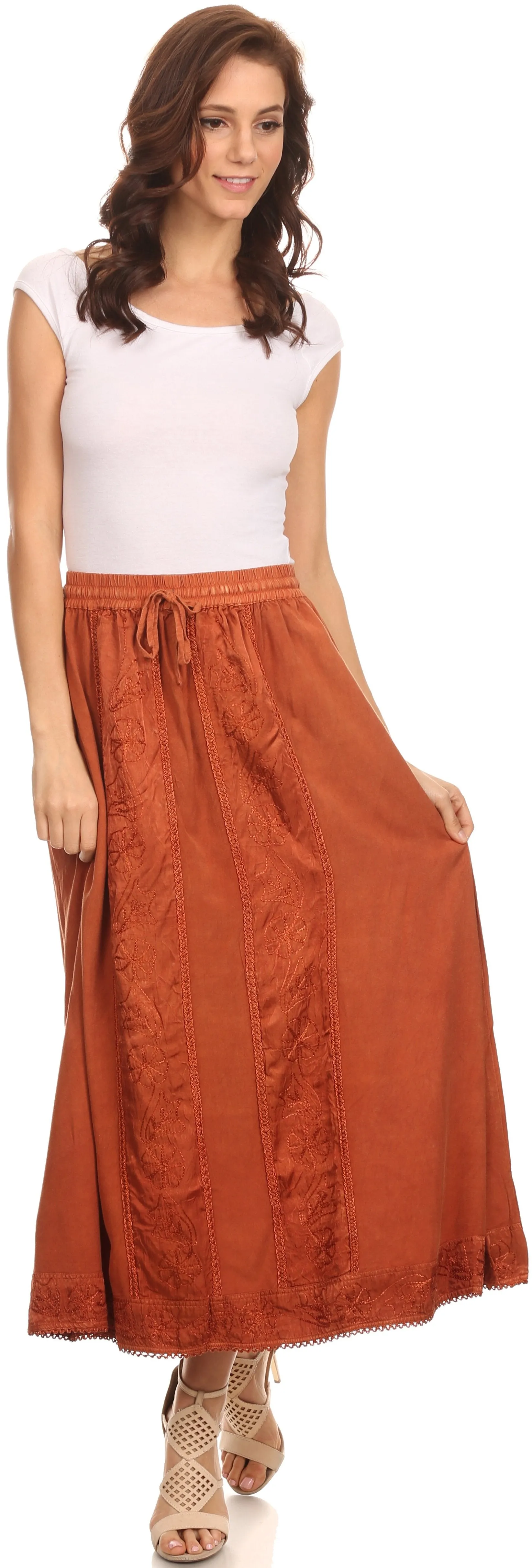 Sakkas Indra Thin Lightweight Summer Bohemian Skirt With Detailed Lace Embroidery