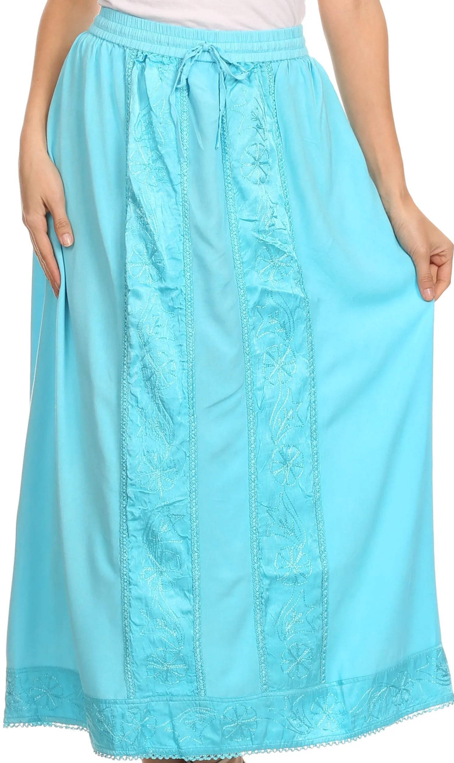 Sakkas Indra Thin Lightweight Summer Bohemian Skirt With Detailed Lace Embroidery