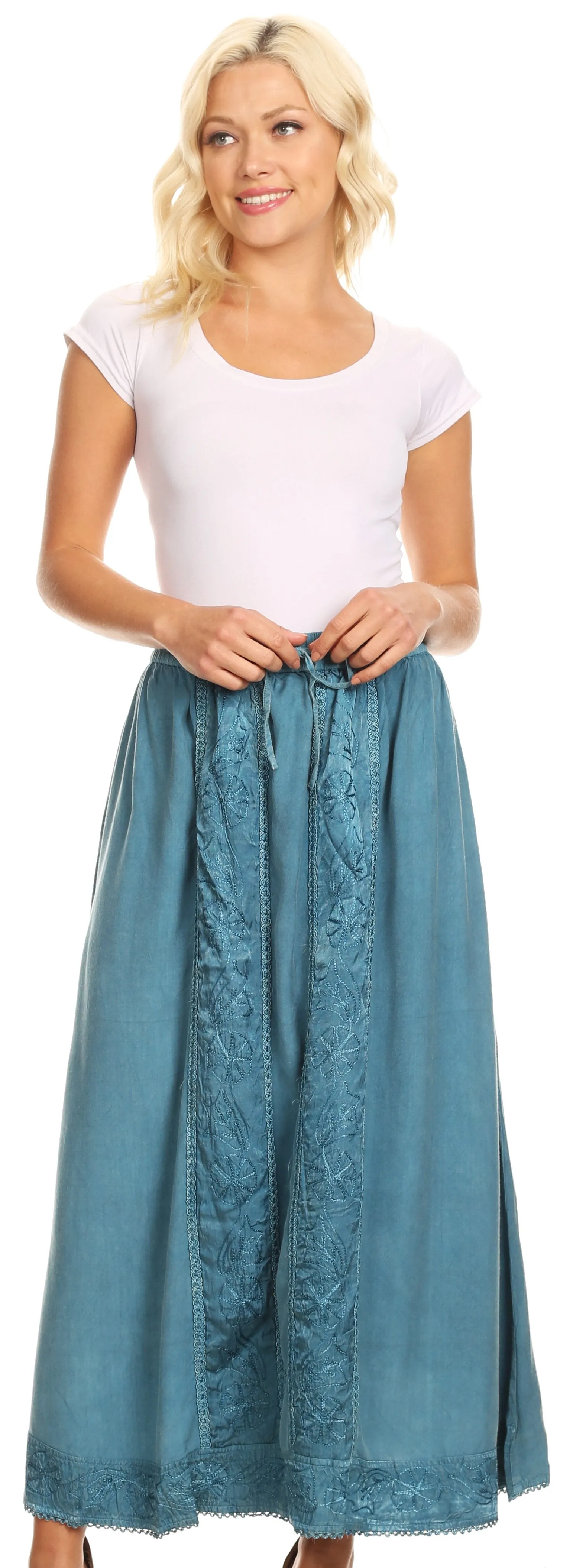 Sakkas Indra Thin Lightweight Summer Bohemian Skirt With Detailed Lace Embroidery