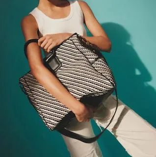 Sheila Large Satchel in Black and White Artisan Weave