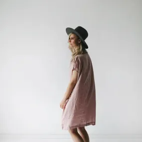 Short Square linen dress pink by Seaside Tones