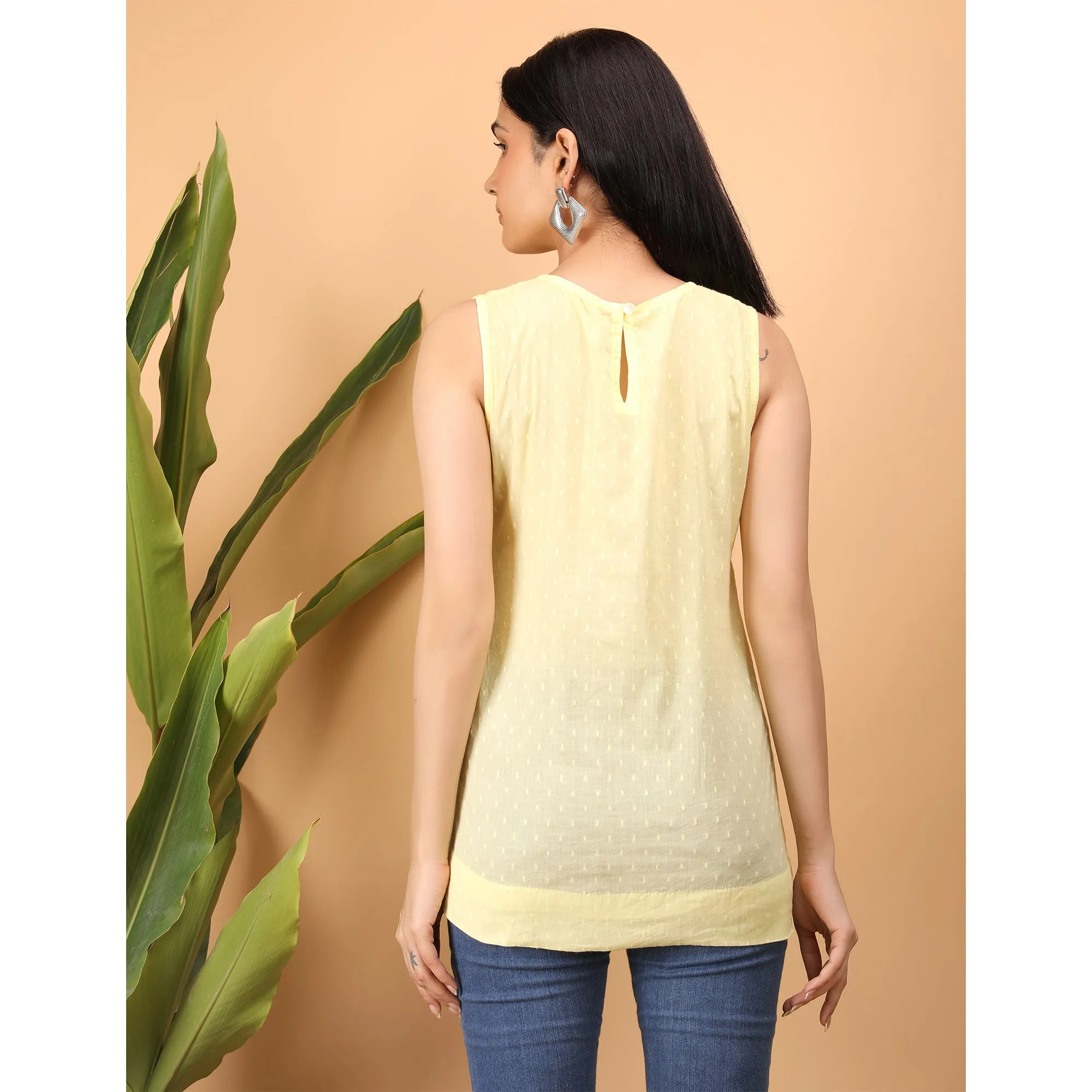 Shwet Women Yellow Chikankari Sleevless Top