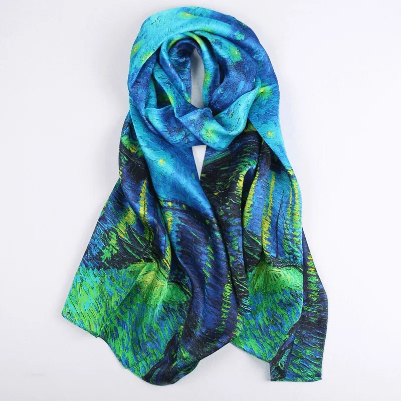 Silk Scarf Collecitons|Blossom Range|Starry Night Design|Blue|Long Silk Scarf