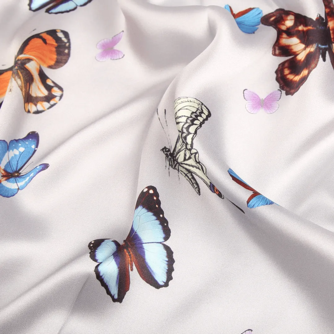 Silk Scarf Collections|Blossom Range|Butterfly Design|Silver|Long Silk Scarf