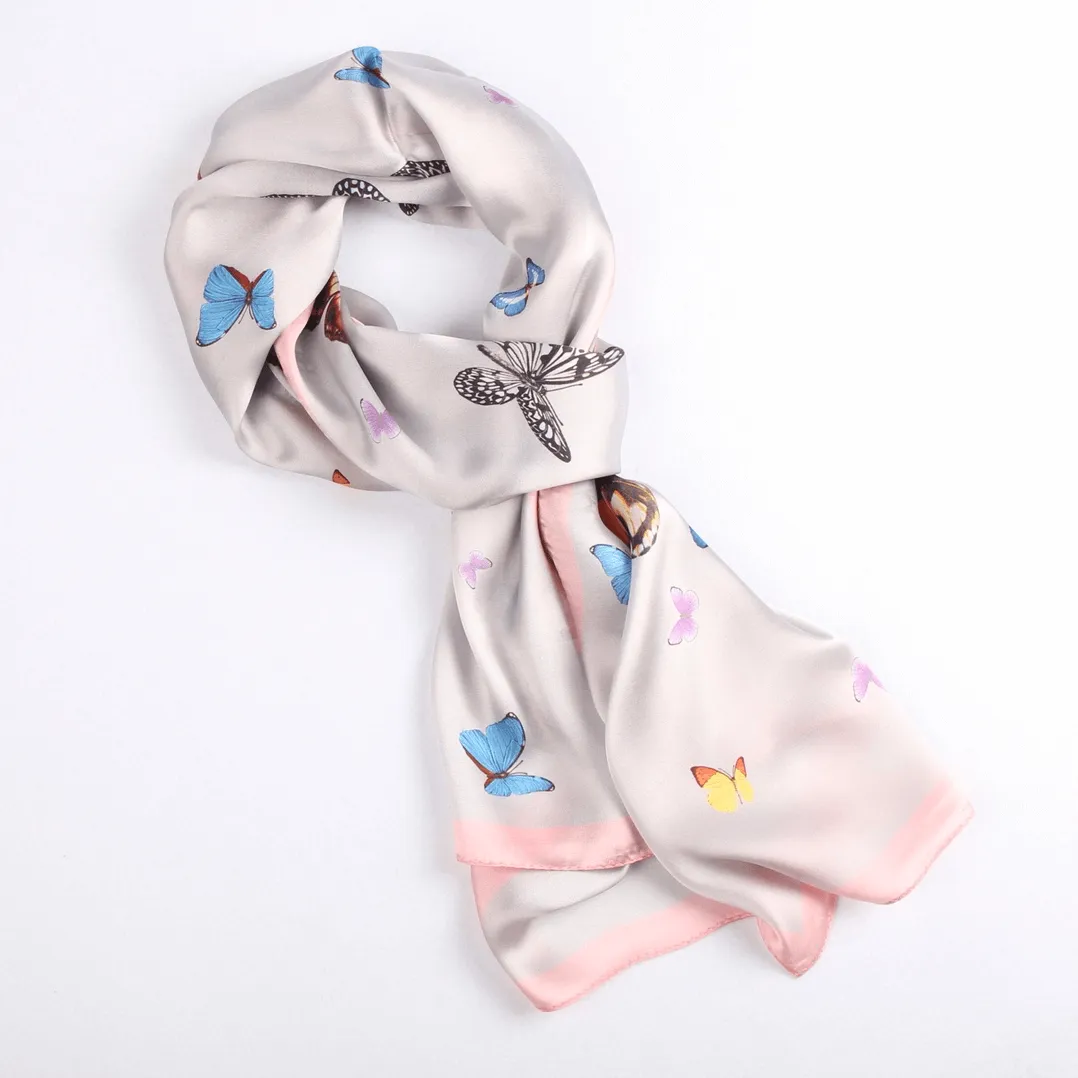 Silk Scarf Collections|Blossom Range|Butterfly Design|Silver|Long Silk Scarf