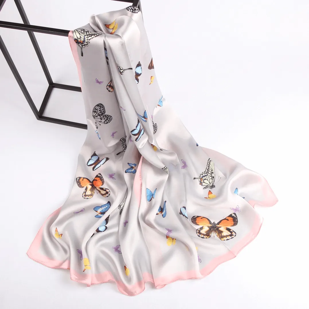 Silk Scarf Collections|Blossom Range|Butterfly Design|Silver|Long Silk Scarf