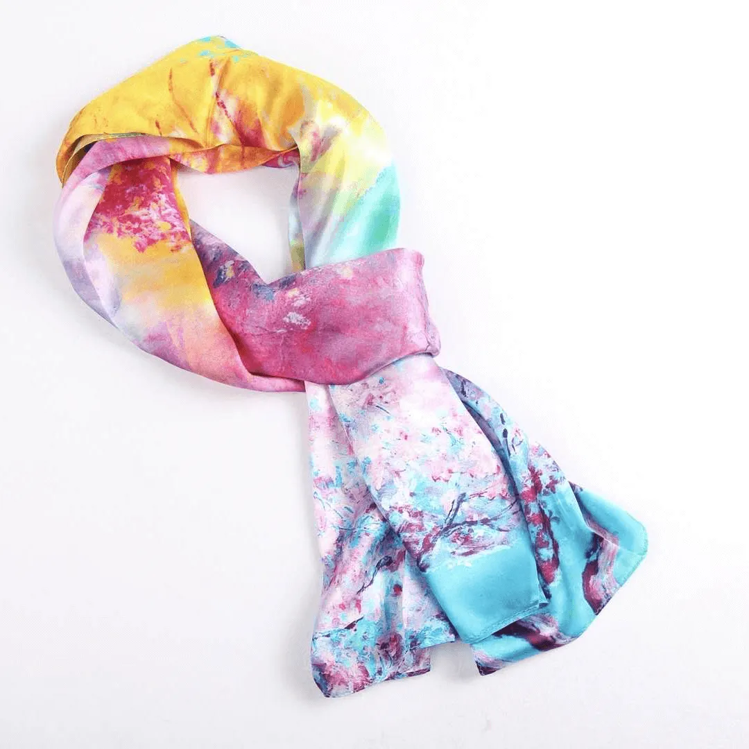 Silk Scarf Collections|Blossom Range|Rainbow Design|Long Silk Scarf