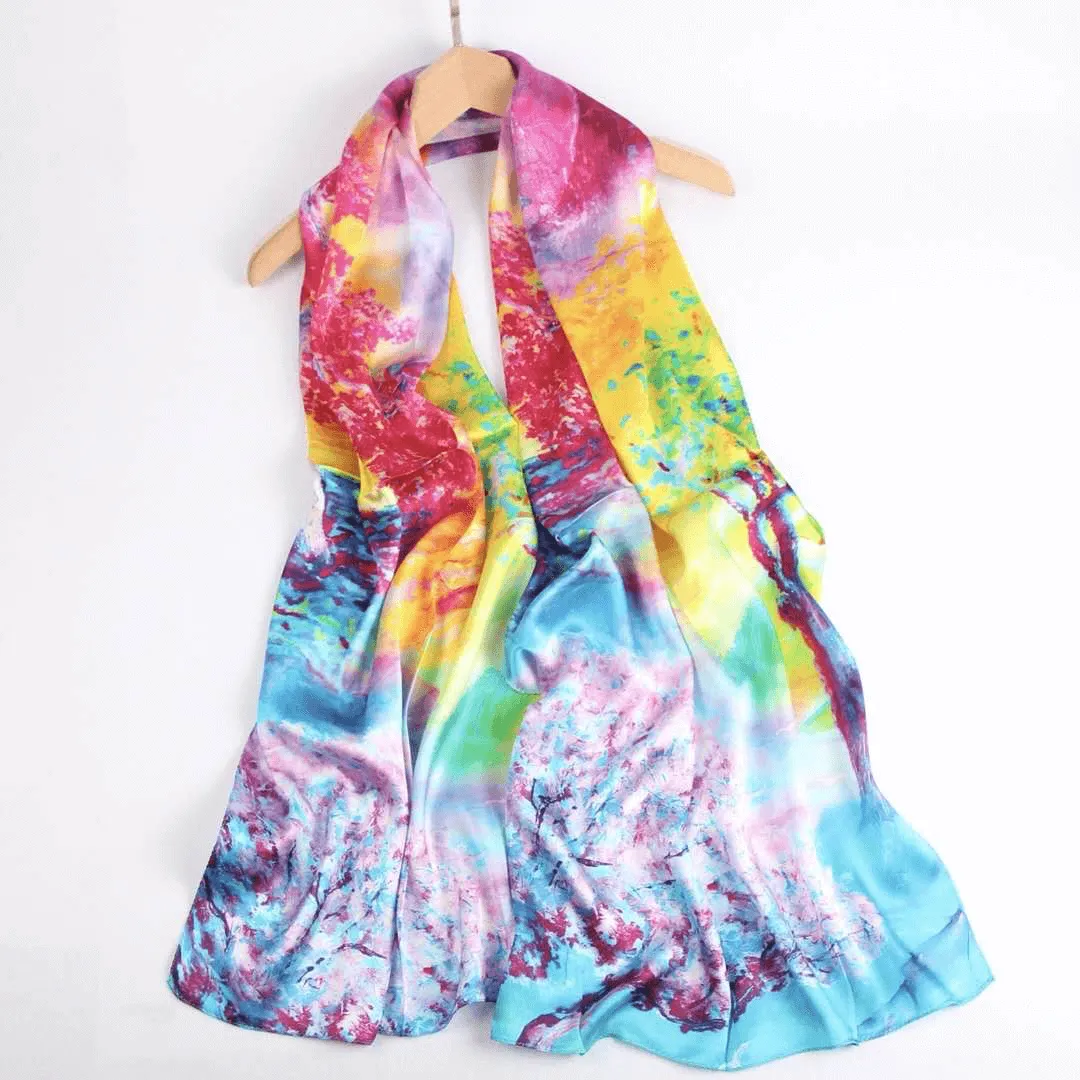 Silk Scarf Collections|Blossom Range|Rainbow Design|Long Silk Scarf