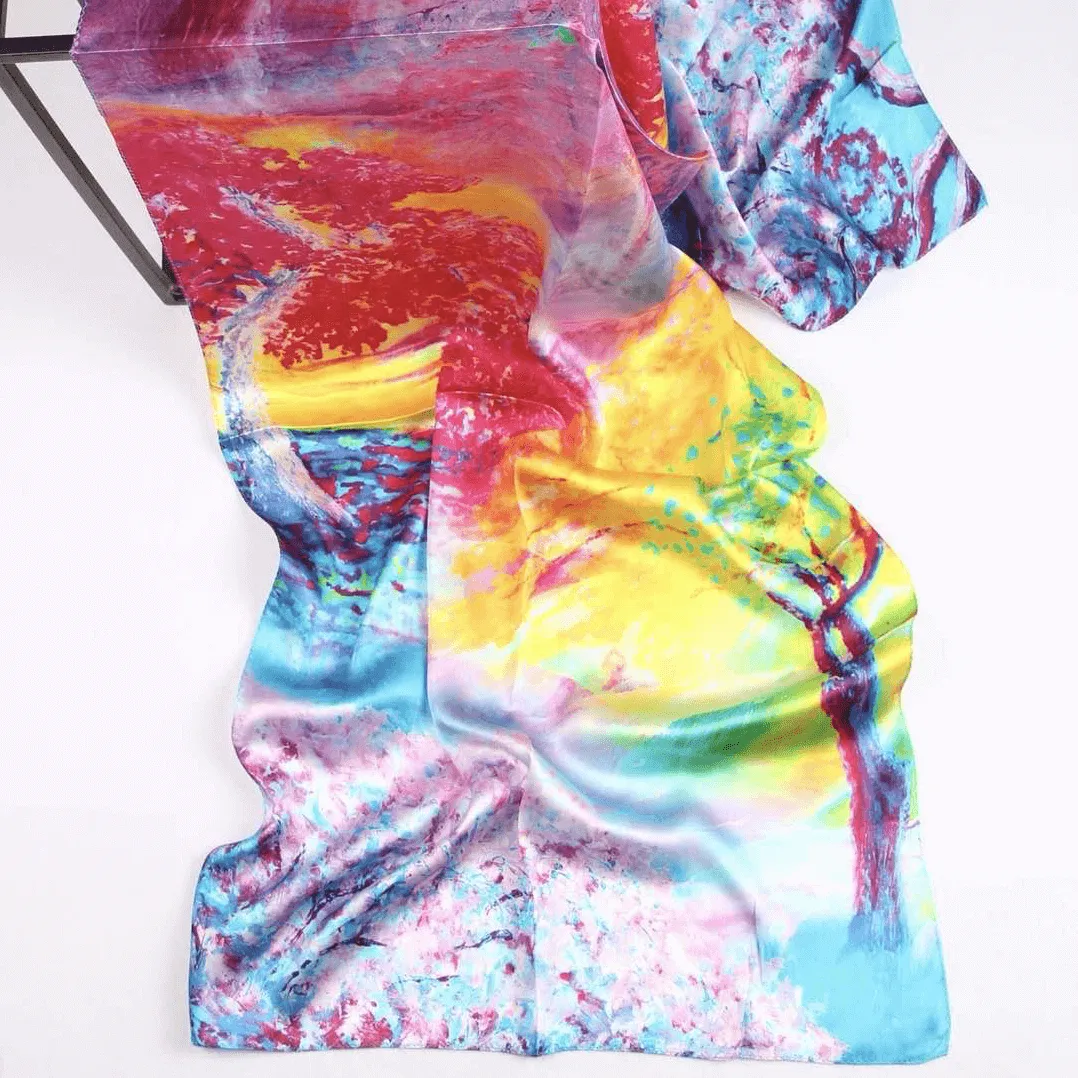 Silk Scarf Collections|Blossom Range|Rainbow Design|Long Silk Scarf