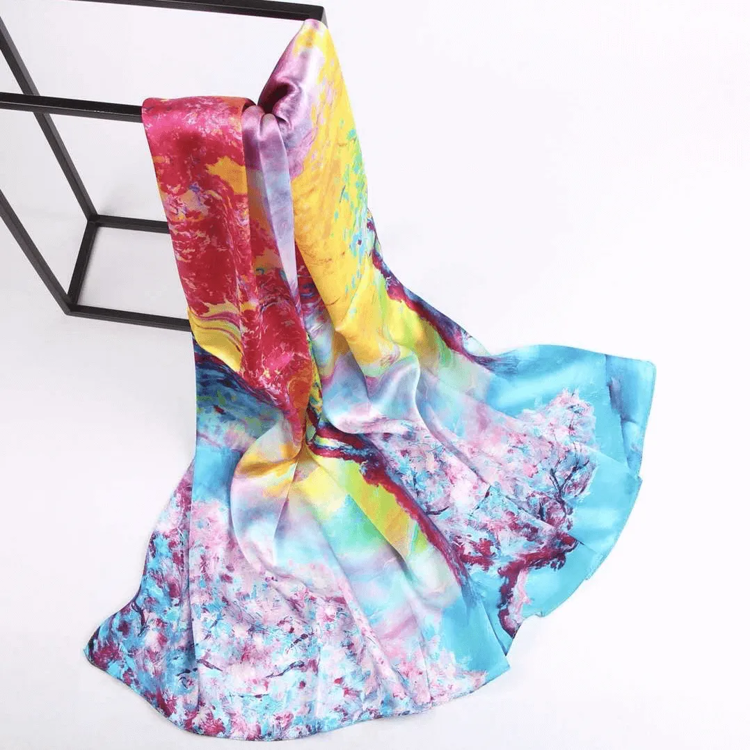 Silk Scarf Collections|Blossom Range|Rainbow Design|Long Silk Scarf