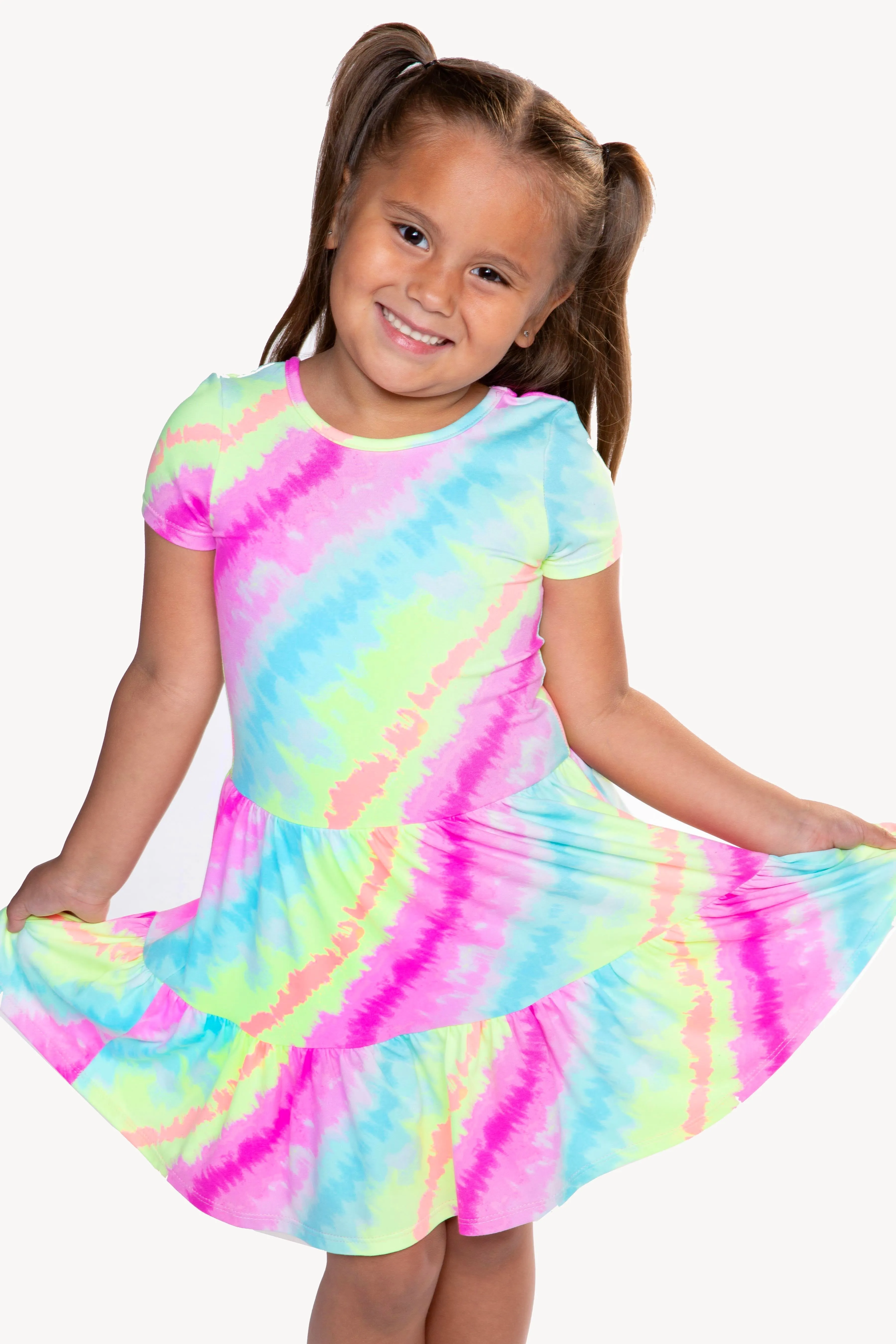 Simply Soft Short Sleeve Tiered Dress - Rainbow Sherbet Batik