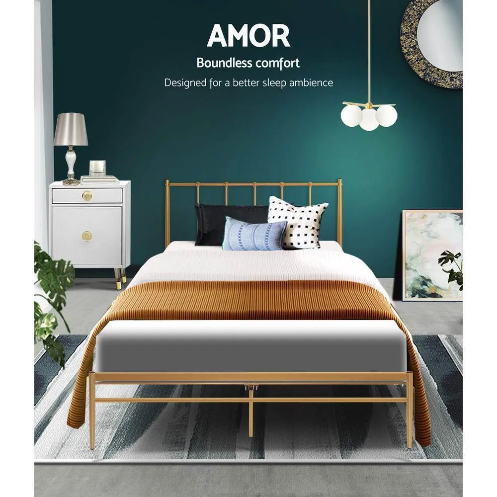 Single Package | Amor Bed Gold & Alzbeta Bonnell Spring Mattress (Medium Firm)