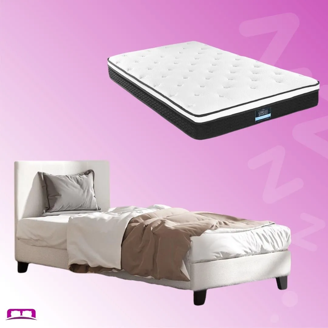 Single Package | Coogee Cuddly White Bouclé Bed Frame & Bonita Pillow Top Mattress (Medium Firm)