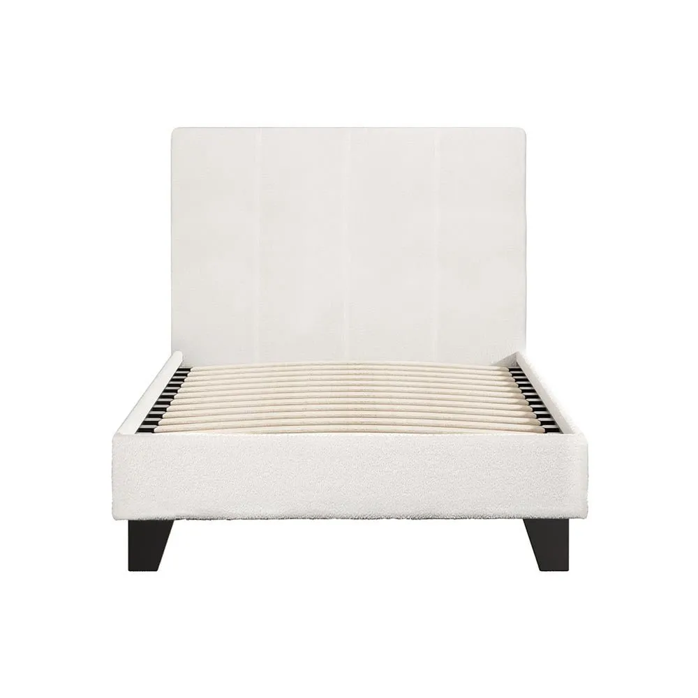 Single Package | Coogee Cuddly White Bouclé Bed Frame & Bonita Pillow Top Mattress (Medium Firm)