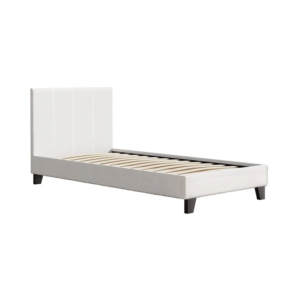 Single Package | Coogee Cuddly White Bouclé Bed Frame & Bonita Pillow Top Mattress (Medium Firm)