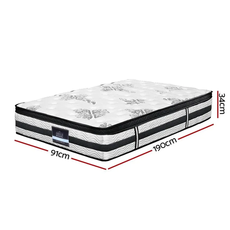 Single Premium Package | Coogee Bed Frame Grey, Algarve Euro Top Pocket Spring Mattress (Medium Firm) & Pillowtop Mattress Topper