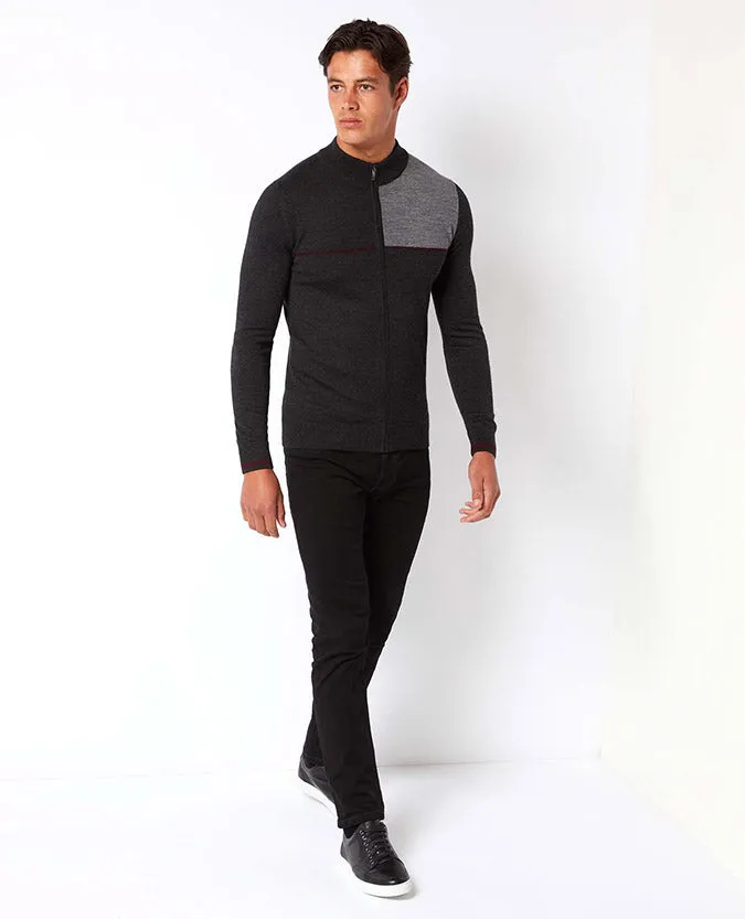 Slim Fit Merino Wool Blend Full-Zip Sweater