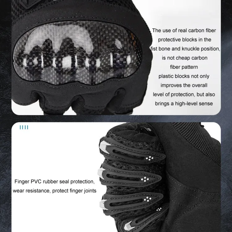 SOMAN Motorcycle Riding Anti-fall Breathable Anti-slip Carbon Fiber Gloves, Size: XXL(Black)