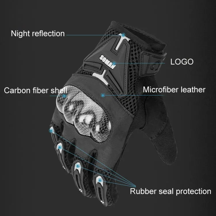 SOMAN Motorcycle Riding Anti-fall Breathable Anti-slip Carbon Fiber Gloves, Size: XXL(Black)