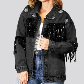 Stars-embroidery women's denim jacket