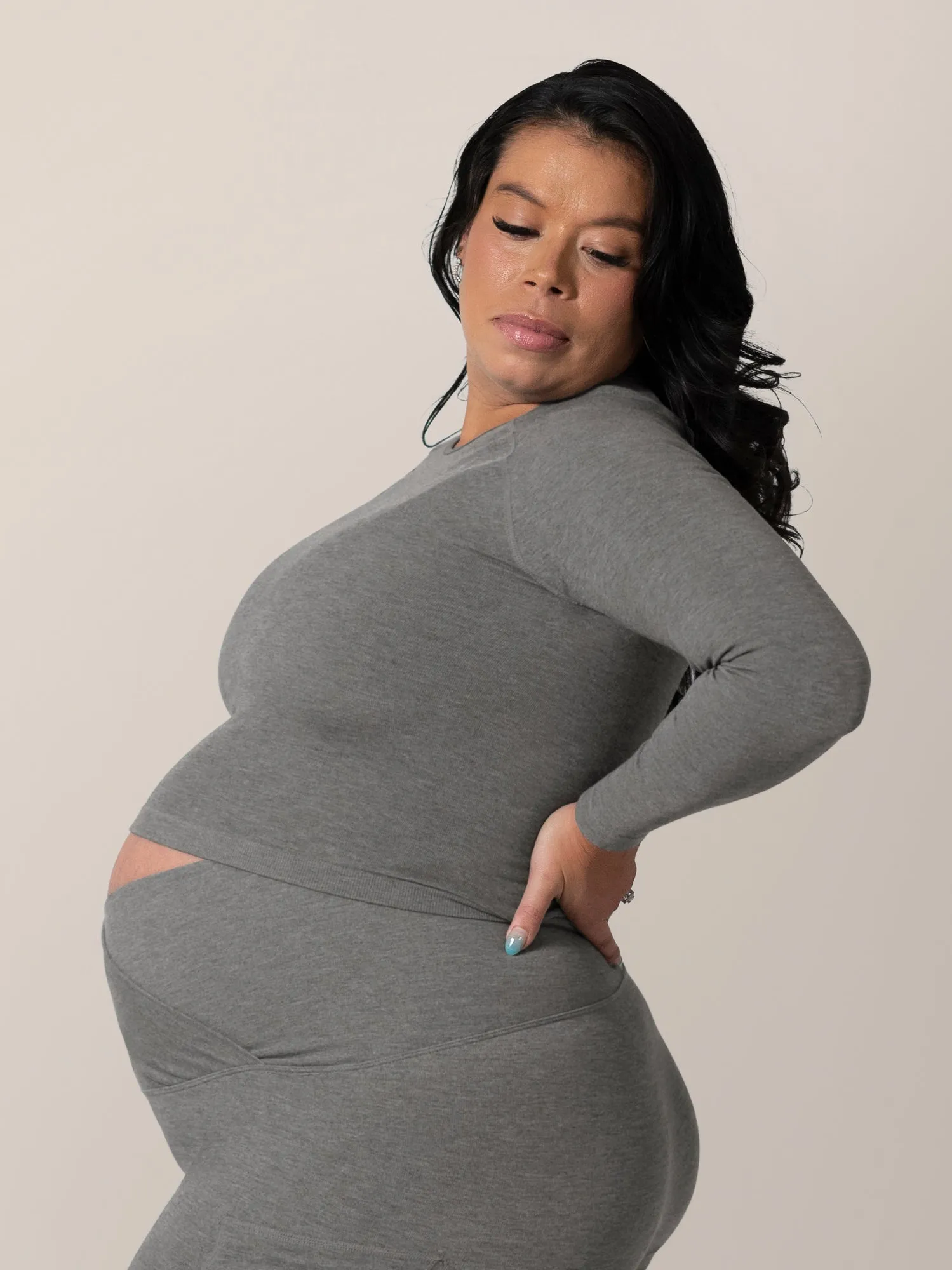 Sublime® Bamboo Maternity & Nursing Cropped Long Sleeve Top | Charcoal