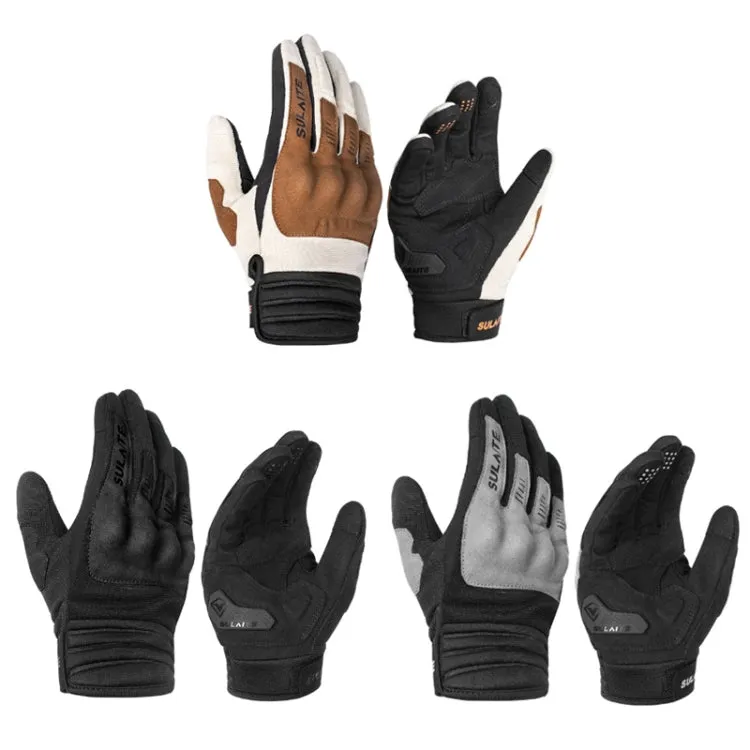 SULAITE Motorcycle Riding Breathable Conductive Touch Screen Full Finger Gloves, Size: L(Gray)