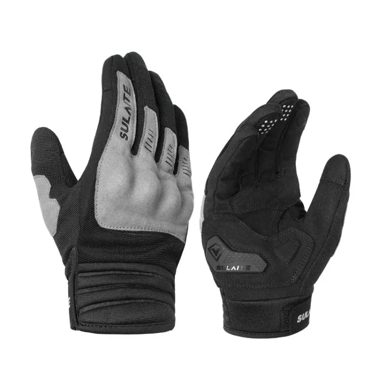 SULAITE Motorcycle Riding Breathable Conductive Touch Screen Full Finger Gloves, Size: L(Gray)