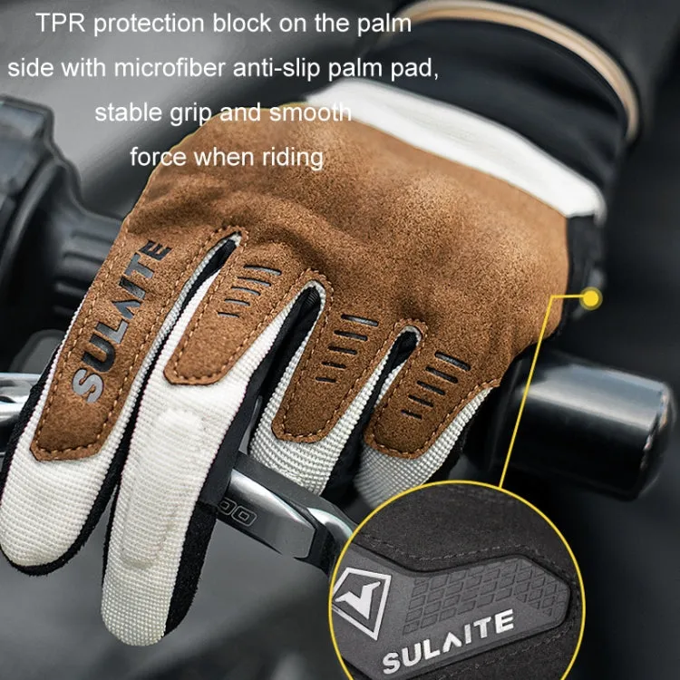 SULAITE Motorcycle Riding Breathable Conductive Touch Screen Full Finger Gloves, Size: L(Gray)