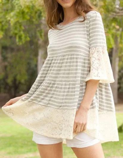 TEEK - Lace Ruffle Sleeve Tiered Tunic