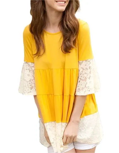 TEEK - Lace Ruffle Sleeve Tiered Tunic