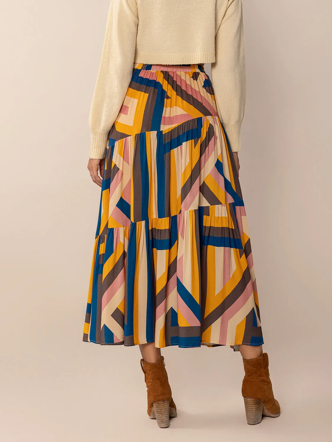 TEEK - Multicolor Ruched Elastic Waist Contrast Skirt