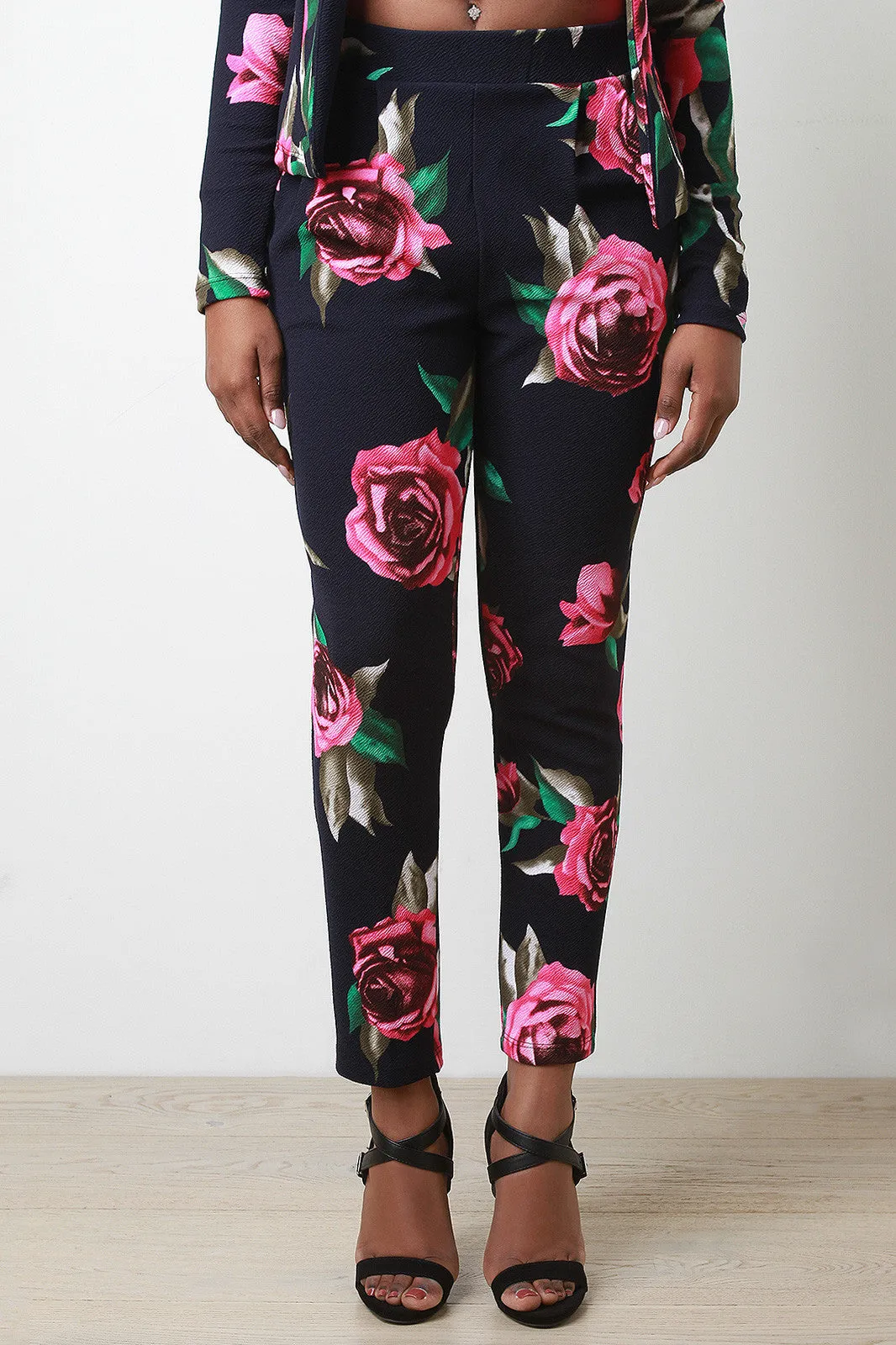 Textured Rosette High Waisted Pants