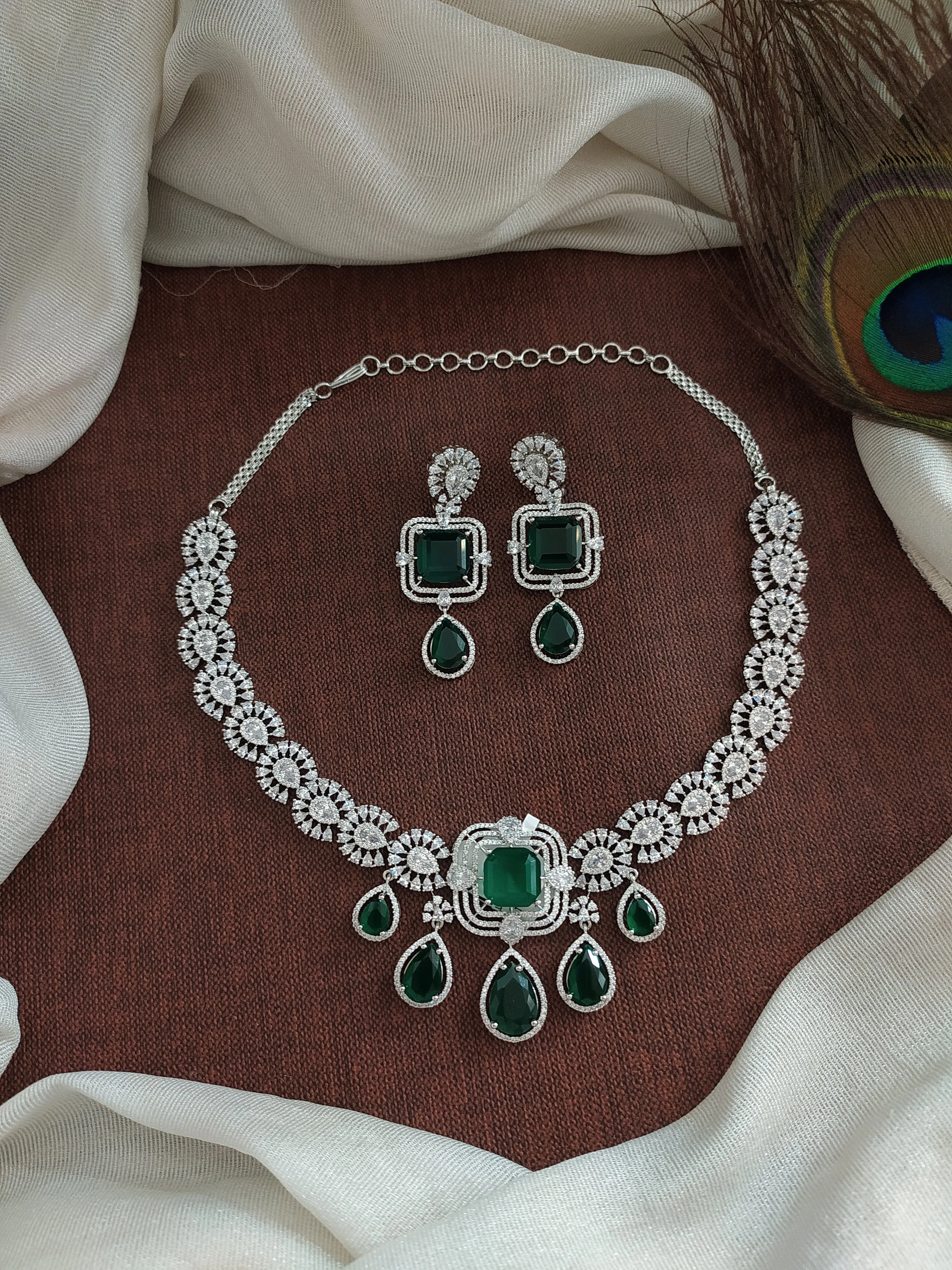 The Allure of Shine Rhodium Plated Zircon Diamond Necklace Set