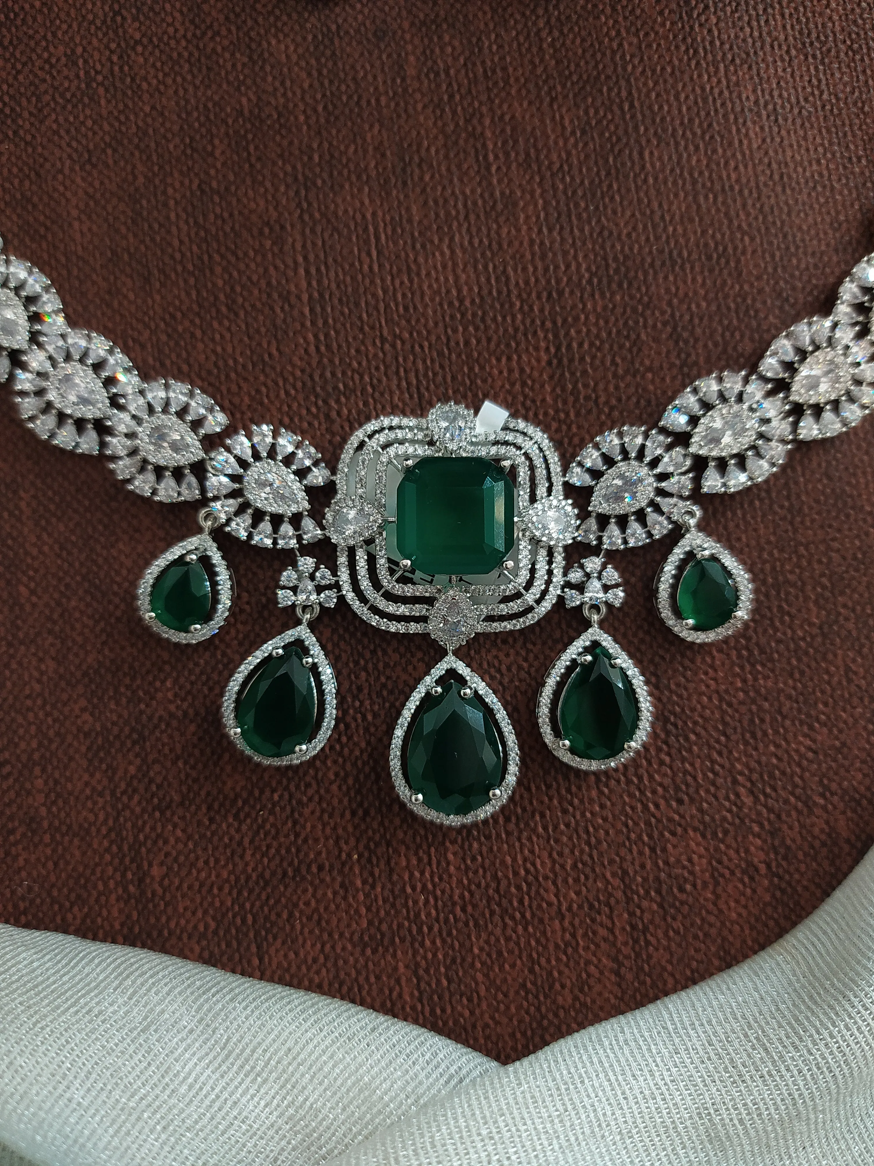 The Allure of Shine Rhodium Plated Zircon Diamond Necklace Set