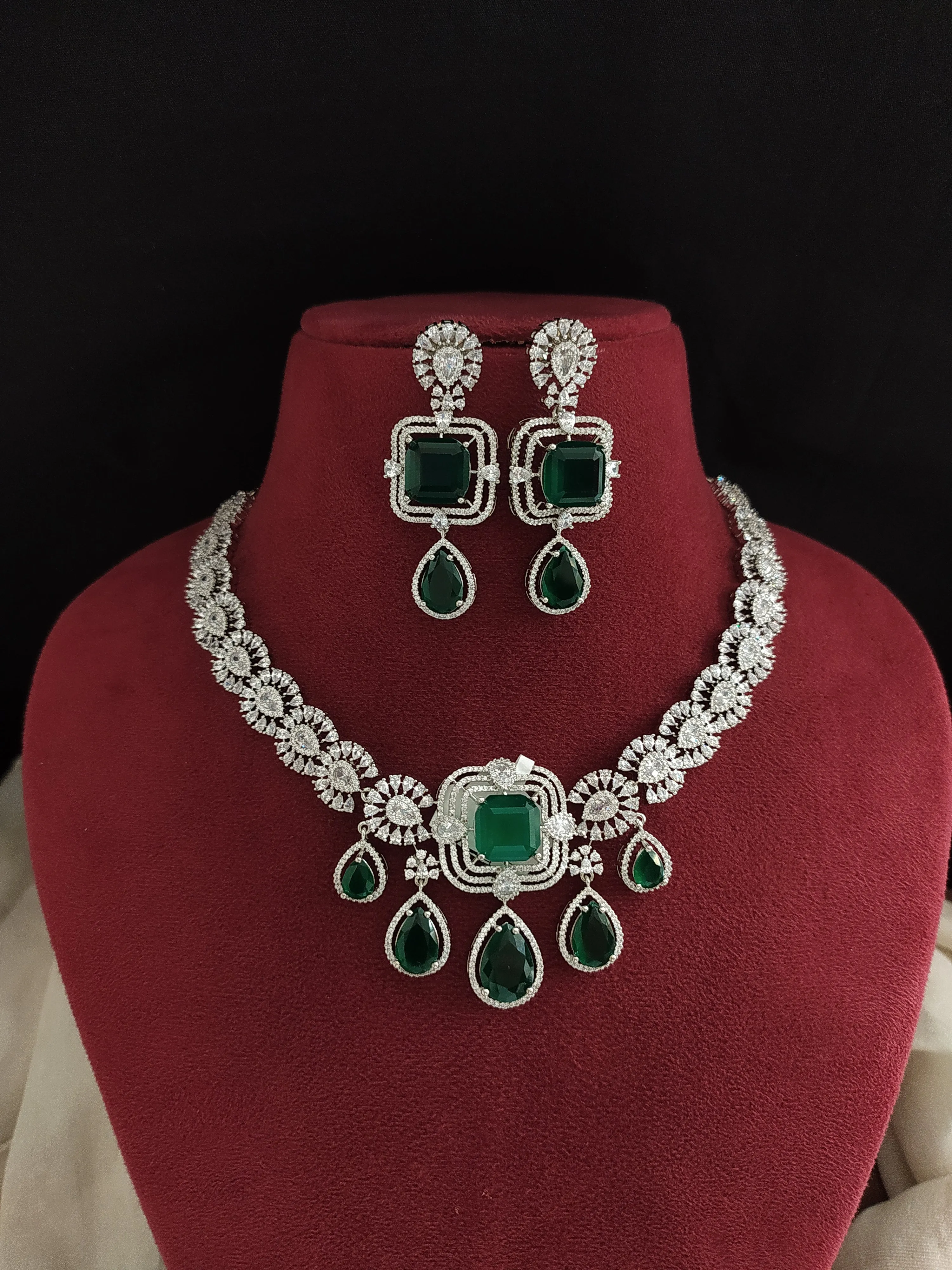 The Allure of Shine Rhodium Plated Zircon Diamond Necklace Set