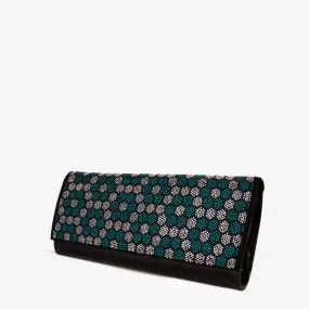 The Doha Black Leather Glitter Clutch