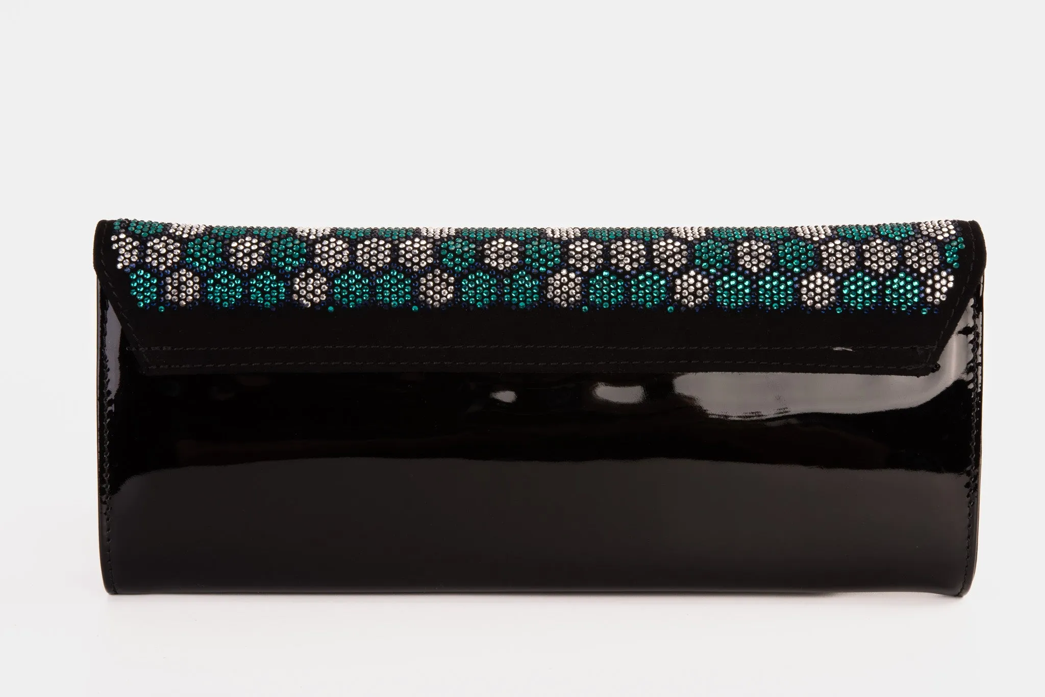 The Doha Black Leather Glitter Clutch