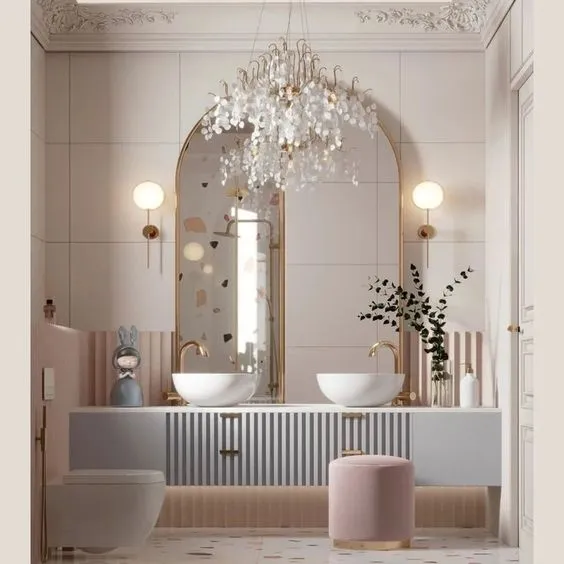 The Soft Luxe Retreat: A Pastel Bathroom with Elegant Sink