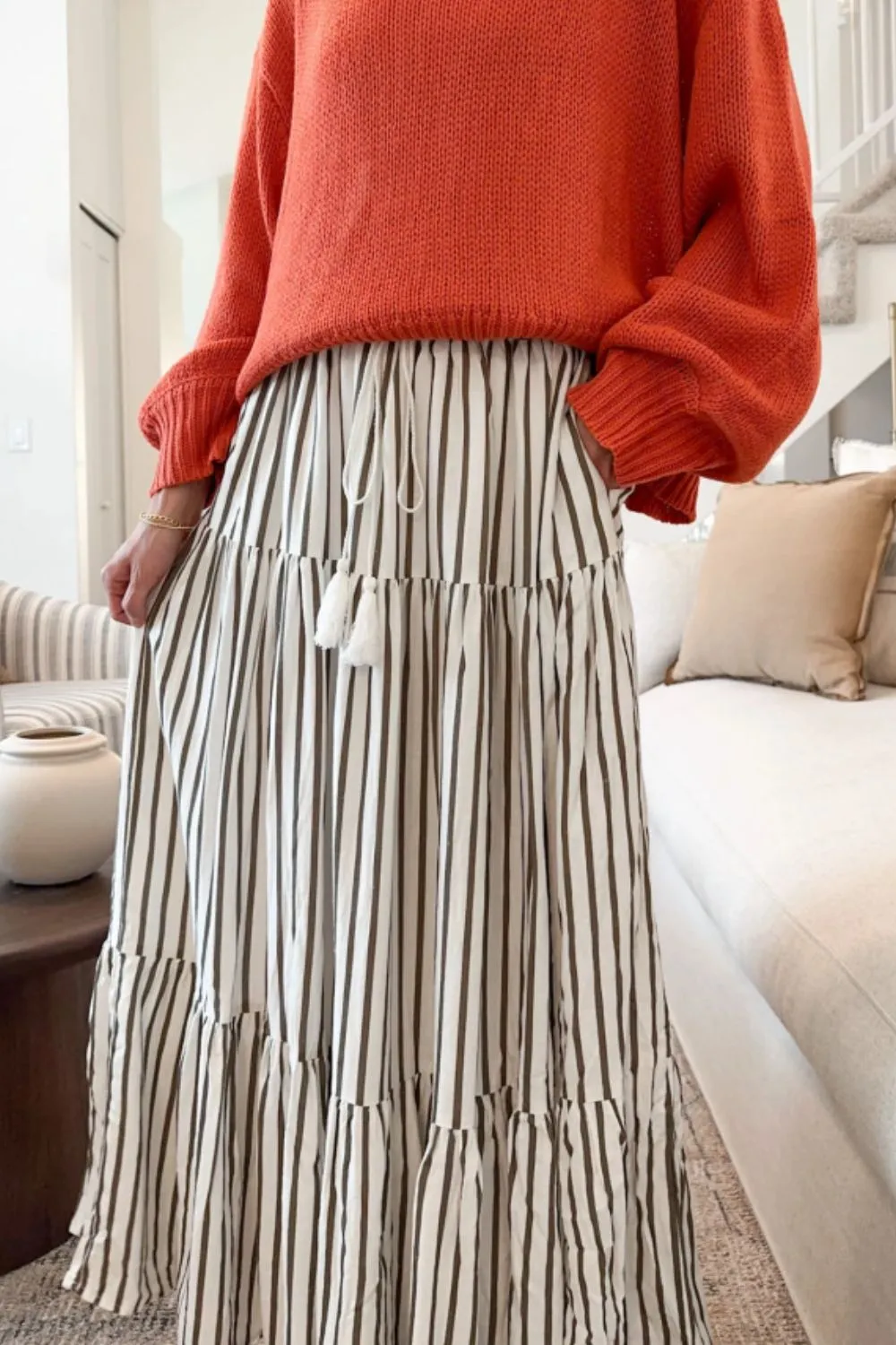 Tied Striped  Beachy Skirt