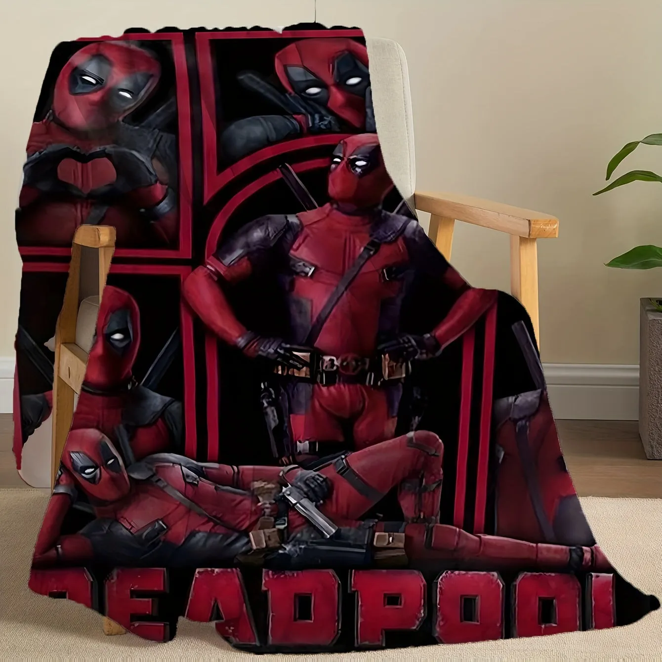 Ultra-Soft Flannel Throw Blanket - Deadpool HD Print, Versatile & Reversible for All Seasons, Machine Washable