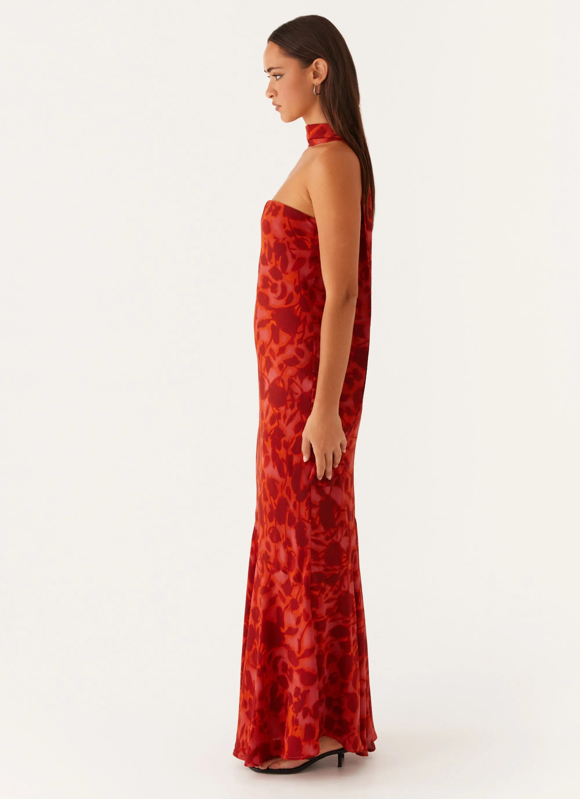 Under The Pagoda Maxi Dress - Deep Red Floral