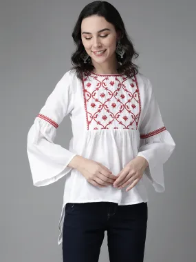 White & Red Embroidered Tunic