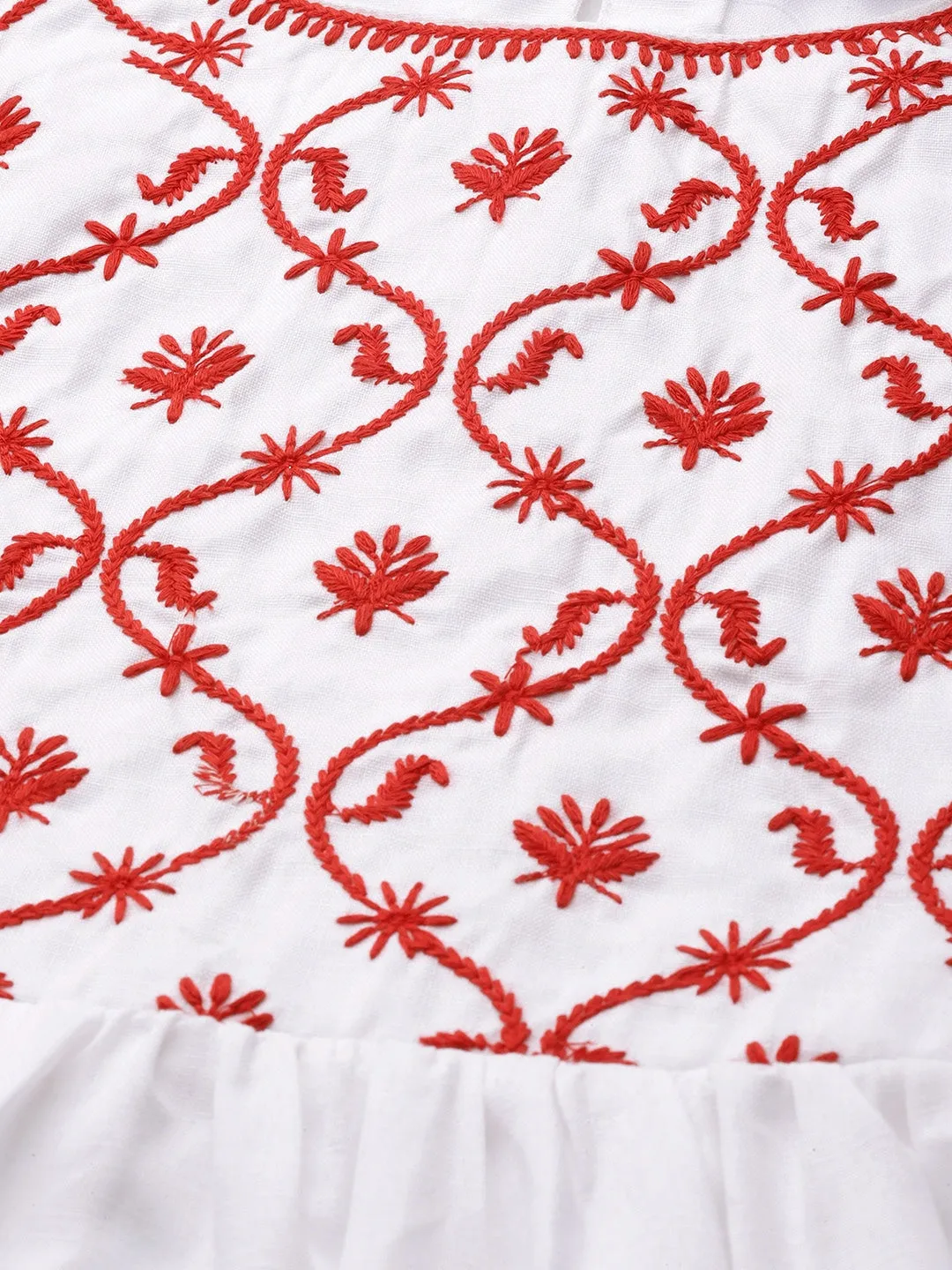 White & Red Embroidered Tunic