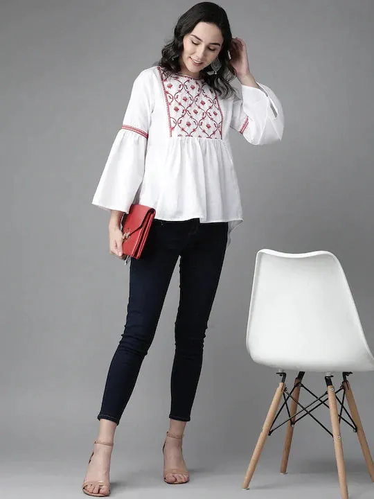 White & Red Embroidered Tunic