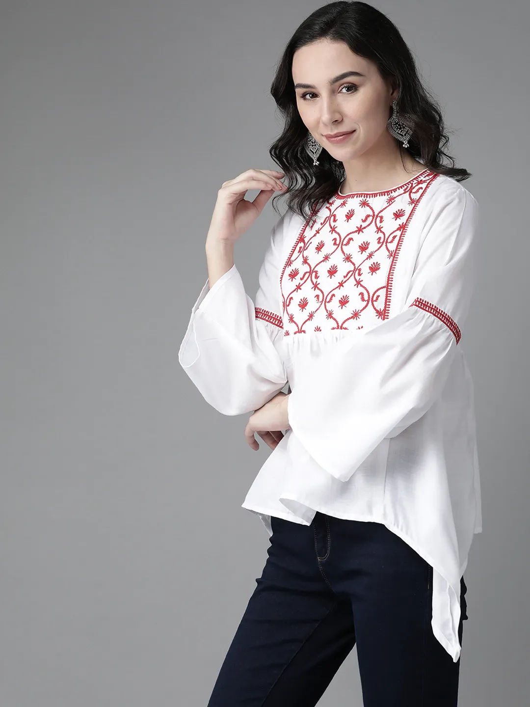 White & Red Embroidered Tunic